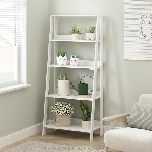 Ladder Display Shelf, 5-Tier Ladder Shelf, Ladder Bookshelf, Display Storage Shelves, 13 X 23.6 X 53.5, for Living Room, Home Office, White