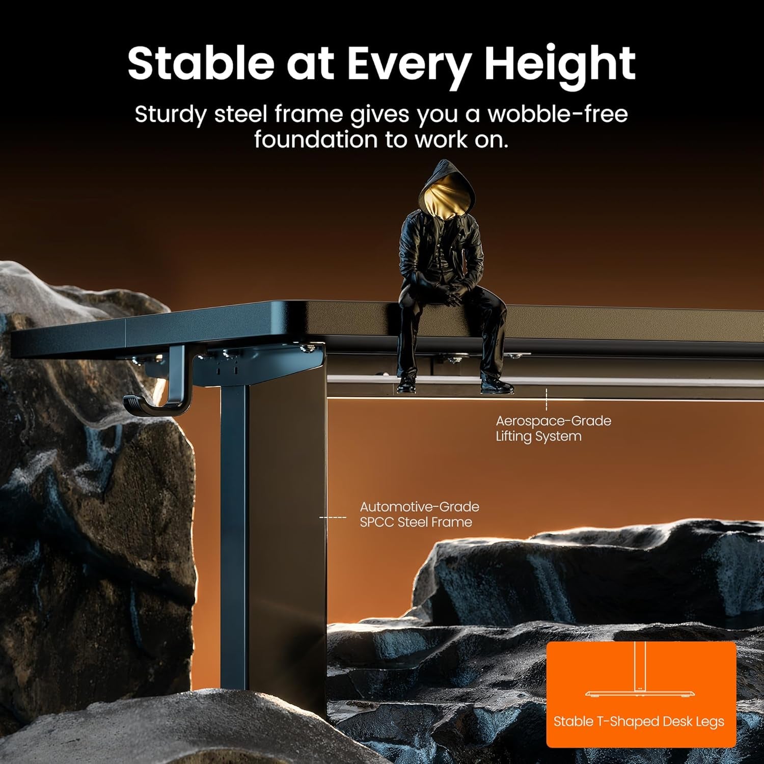 Height Adjustable Electric Standing Desk, 47.2 X 23.6 Inches Sit Stand up Desk, Memory Computer Home Office Desk with Two-Piece Desktop (Black)