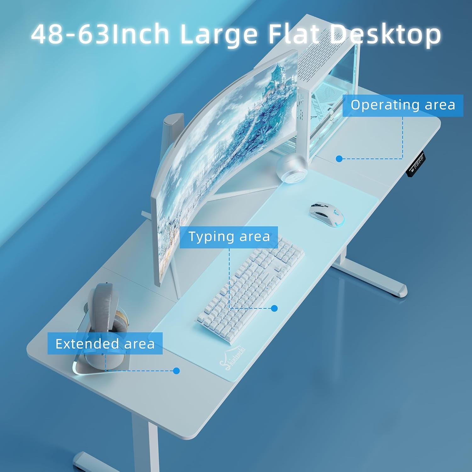 Standing Desk, 63X24 Inch Height Adjustable Electric Sit Stand up Desk, Ergonomic Rising Computer Table, Modern Lift Gaming Desk Workstation for Home Office, White