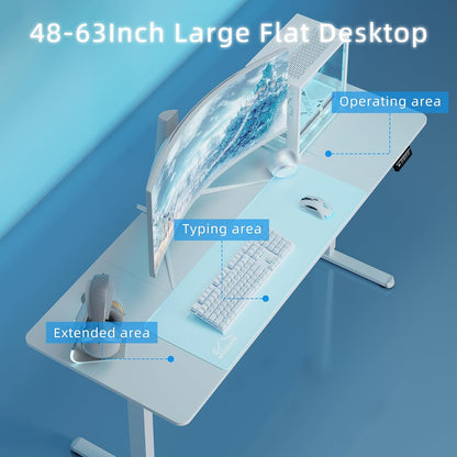 Standing Desk, 63X24 Inch Height Adjustable Electric Sit Stand up Desk, Ergonomic Rising Computer Table, Modern Lift Gaming Desk Workstation for Home Office, White