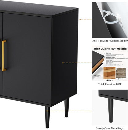 Modern Storage Cabinet, Free Standing Buffet Cabinet, Black Sideboard and Buffet Storage, Wood Accent Furniture for Living Room, Hallway, Entryway, Dining Room (1, Black)