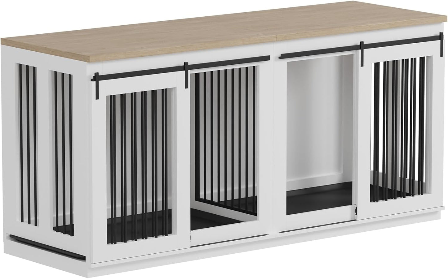 Large Dog Crate Furniture for Large Breed, Heavy Duty Dog Kennel with Divider, All Steel Frame Crate Tv Stand, Farmhouse Furniture Style End Table