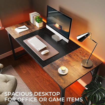Computer Desk, 63 Inch Office Desk, Gaming Desk with Storage, Writing Desk Work Desk for Home Office, Study, Modern Simple Desk, Large Legroom, Metal Frame, Rustic Brown and Black