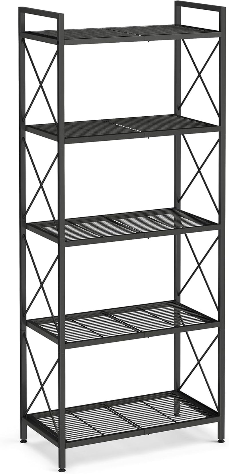 5-Tier Metal Storage Rack, Shelving Unit with X Side Frames, Dense Mesh, 12.6 X 23.6 X 57.3 Inches, for Entryway, Kitchen, Living Room, Bathroom, Industrial Style, Ink Black UBSC165B01