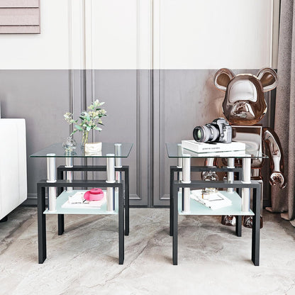 Living Room Tables Set,3 Piece Glass Coffee Table and End Tables Set for Living Room, Coffee Table Set with Tempered Glass Tabletop and Metal Frame for Apartment, Small Space, Black