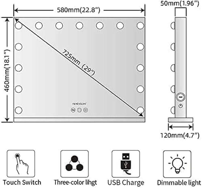 Vanity Mirror with Lights, Hollywood Lighted Makeup Mirror with 15 Dimmable LED Bulbs for Dressing Room & Bedroom, Slim Metal Frame Design, White