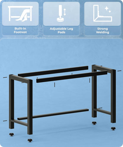 51" Home Office Desk Modern Computer Desk 51.2X23.6X29.5 Inches PC Table with Thicken Frame Industrial Style Sturdy Metal Frame Furniture for Writing Gaming Black+Black