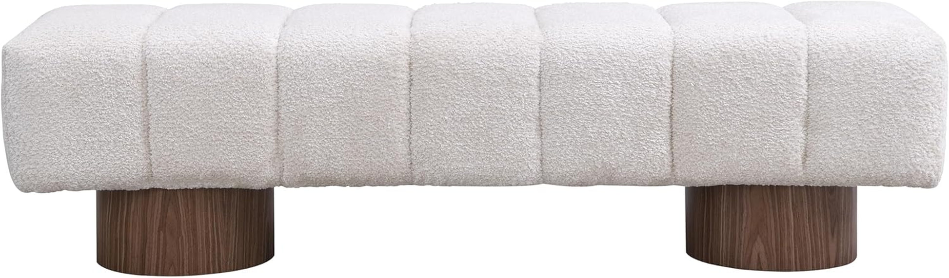 Manila 64" Boucle Dining Bench, Upholstered Ottoman Bench, Rectangular Dining Seat, Spacious Seating, Long Footstool for Living Room Dining Room, No Assembly Needed, Beige
