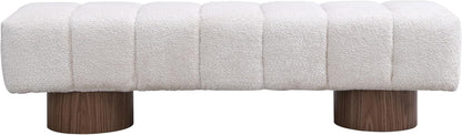 Manila 64" Boucle Dining Bench, Upholstered Ottoman Bench, Rectangular Dining Seat, Spacious Seating, Long Footstool for Living Room Dining Room, No Assembly Needed, Beige