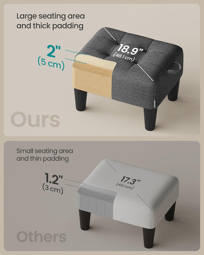 Foot Stool with Legs, Small Footstool Ottoman, Linen-Look Fabric Seat with Thick Cushion, for Living Room, Bedroom, Entryway, 330 Lb Weight Capacity, Dark Gray ULOM502G01
