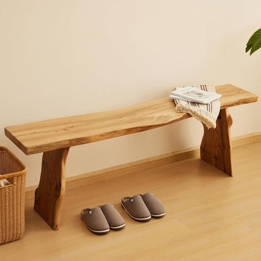 63” Wooden Dining Bench Solid Natural Edge Wood Dining Bench Indoor Kitchen Table Benches Entryway Benches for Rustic Home Décor Furniture