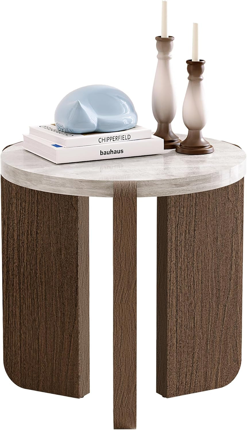 Side Table, Small round End Table with 3 Legs, Nightstand for Small Spaces, Accent Table with Faux Marble Tabletopn for Living Room, Bedroom