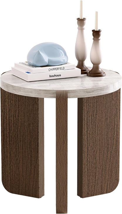 Side Table, Small round End Table with 3 Legs, Nightstand for Small Spaces, Accent Table with Faux Marble Tabletopn for Living Room, Bedroom