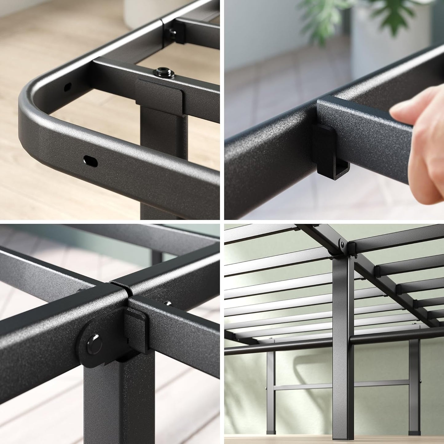 Rumi 14In Queen Metal Bed Frame, Quick Assembly Smartbase® Mattress Foundation, Heavy Duty Sturdy Steel with No Box Spring Needed, Eco-Friendly Packaging, Black