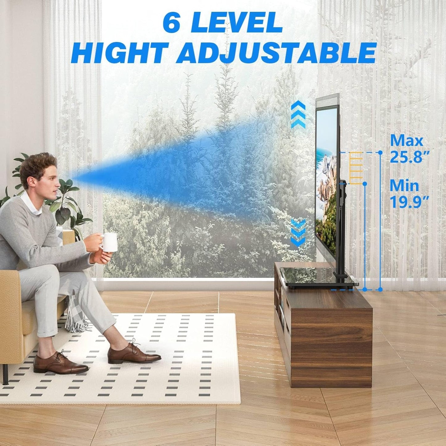 Universal Table Top TV Stand TV Base Replacement for Most 27-60 Inch LCD LED Flat Curved Screen Tvs Holds up to 88Lbs, Height Adjustable TV Mount Stand with Tempered Glass Base, VESA 400X400Mm