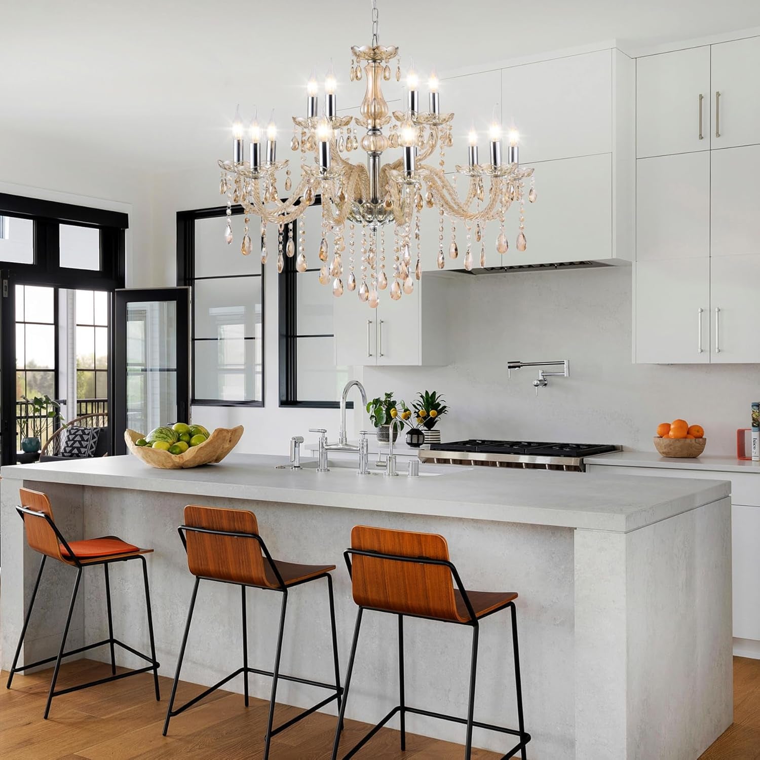 Luxury Cognac Large Crystal Chandeliers for High Ceiling,15-Light 30.7" Large Chandeliers for Dining Room,Living Room,Bedroom,Foyer,Staircase