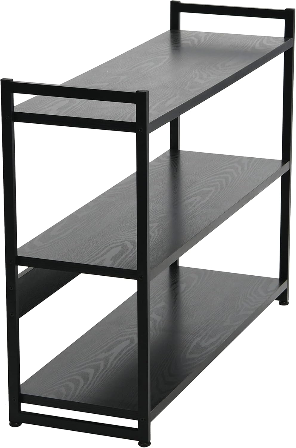 Jamestown Wide 3 Shelf Open Storage Bookshelf Black Oak Wood Grain and Black Metal