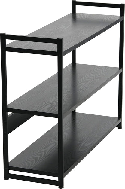 Jamestown Wide 3 Shelf Open Storage Bookshelf Black Oak Wood Grain and Black Metal