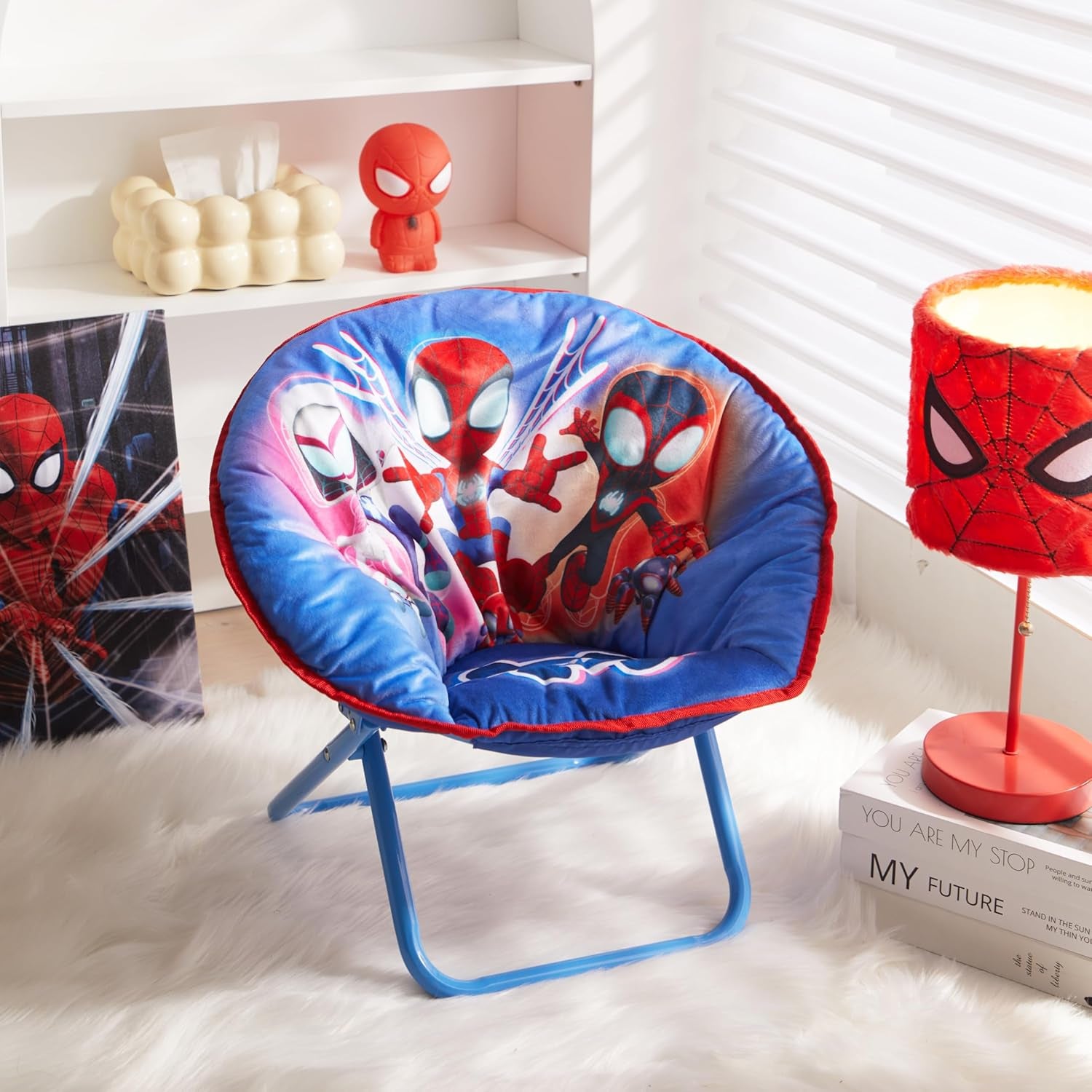 Marvel Spidey and His Amazing Friends Toddler Saucer Chair 19” Folding Kids Chair, Ages 3+, Portable & Lightweight, Cozy Padded Seat for Playroom, Bedroom
