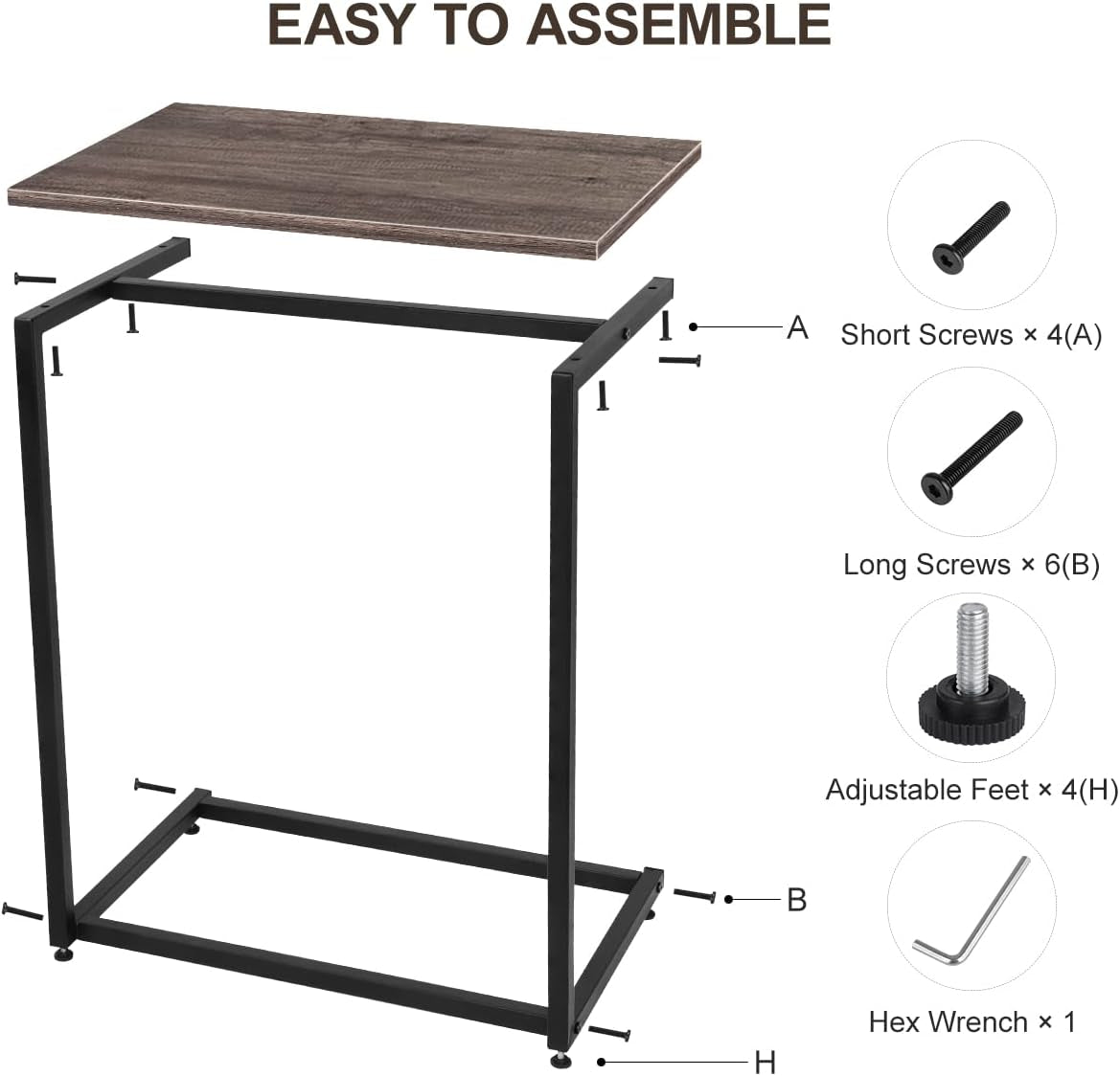 Sofa Side Table Couch End: C Shaped Table That Slide under for Small Spaces Bedside Living Room - Narrow C Tray Laptop Rustic Grey C Shaped End Table-3 C Shaped End Table-3