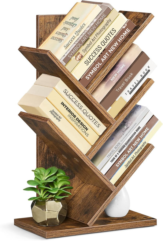 Tree Bookshelf, 5-Tier Bookcase, Small Bookshelf, Space-Saving Corner Shelf, Book Tree, Holds Books, Cds, Games, for Bedroom, Living Room, Home Office, Rustic Brown ULBC183X01