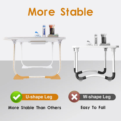 Laptop Bed Desk Tray Bed Table, Foldable Portable Lap Desk Notebook Stand Reading Holder with Storage Drawer and Cup Holder for Eating Breakfast on Bed/Couch/Sofa-White Oak