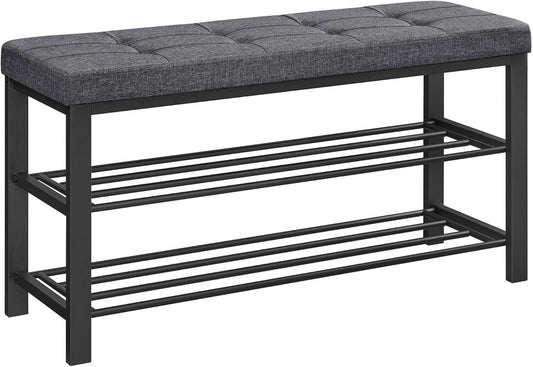 Shoe Bench, Storage Bench, Entryway Bench with Cushion, Shoe Shelf with Seat, Space-Saving, Modern Style, for Living Room, Bedroom, Hallway, Dark Gray and Ink Black ULBS579B33
