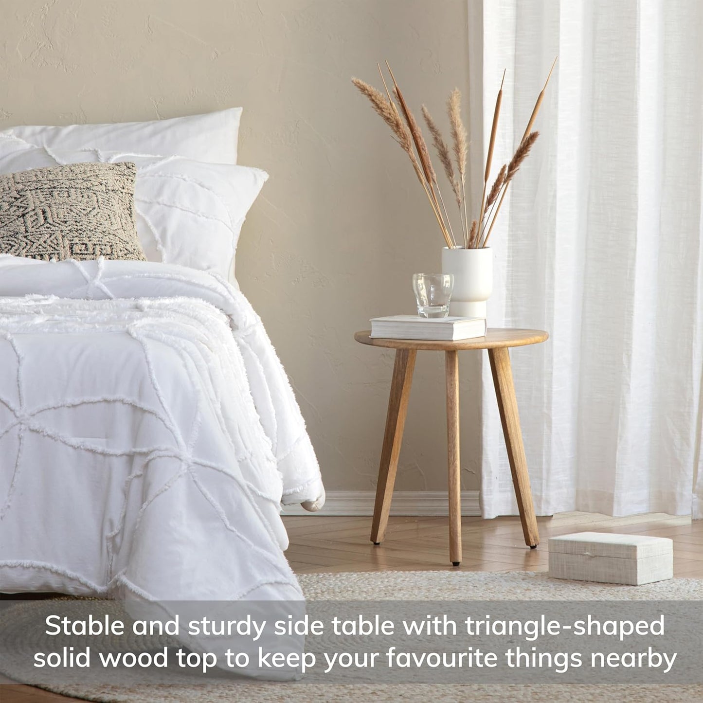 Side Table - Wandsworth Wooden End Table - Exclusively Designed Hand Crafted Small Tables - Contemporary Triangle End Table for Living Room, Bedroom Bedside Tables and Office, Natural