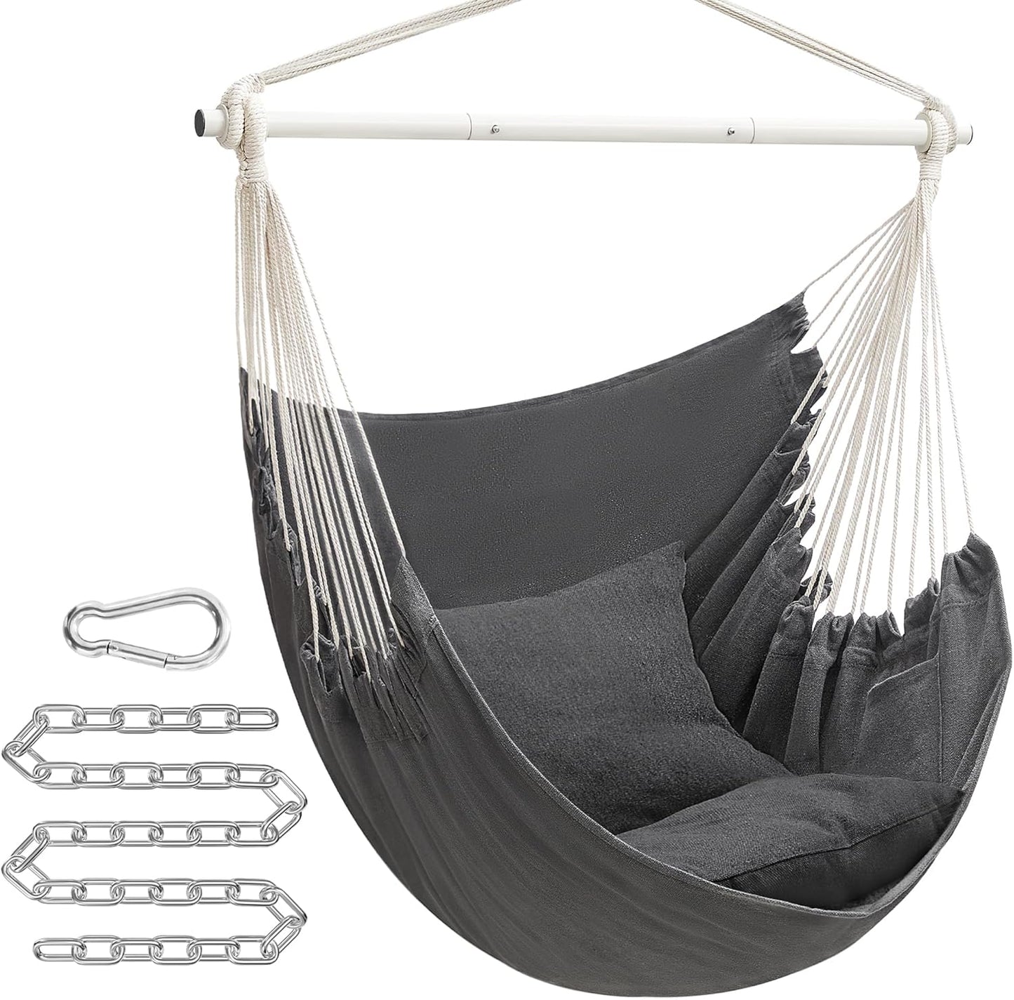 Hammock Chair, Load Capacity 500 Lb, Hanging Chair with 2 Cushions, Large Hammock Swing with Chain and Pocket, for Indoor, Outdoor, Living Room, Bedroom, Slate Gray UGDC197G02