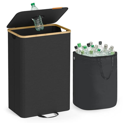 Recycling Bin for Kitchen 26.4 Gallon. Bottle Recycling Container, Collection Bin, for Metal, Plastic, Paper, Glass, Inner Bag with Handles, Kitchen, Ink Black and Natural Beige URRB509B01