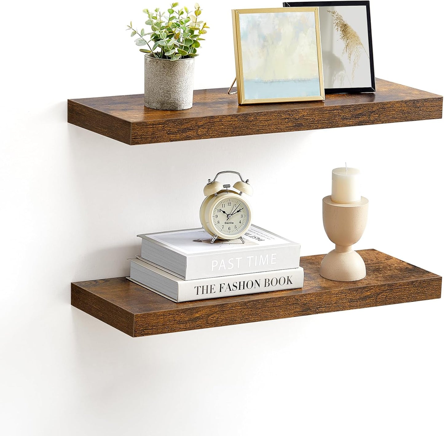 Wall Shelves Set of 2, Floating Shelves, Wall Mounted, 8 X 23.6 X 1.5 Inches, Display Shelves for Picture Frames, Wall Decor, Hanging Shelf for Living Room, Kitchen, Rustic Brown ULWS056B01