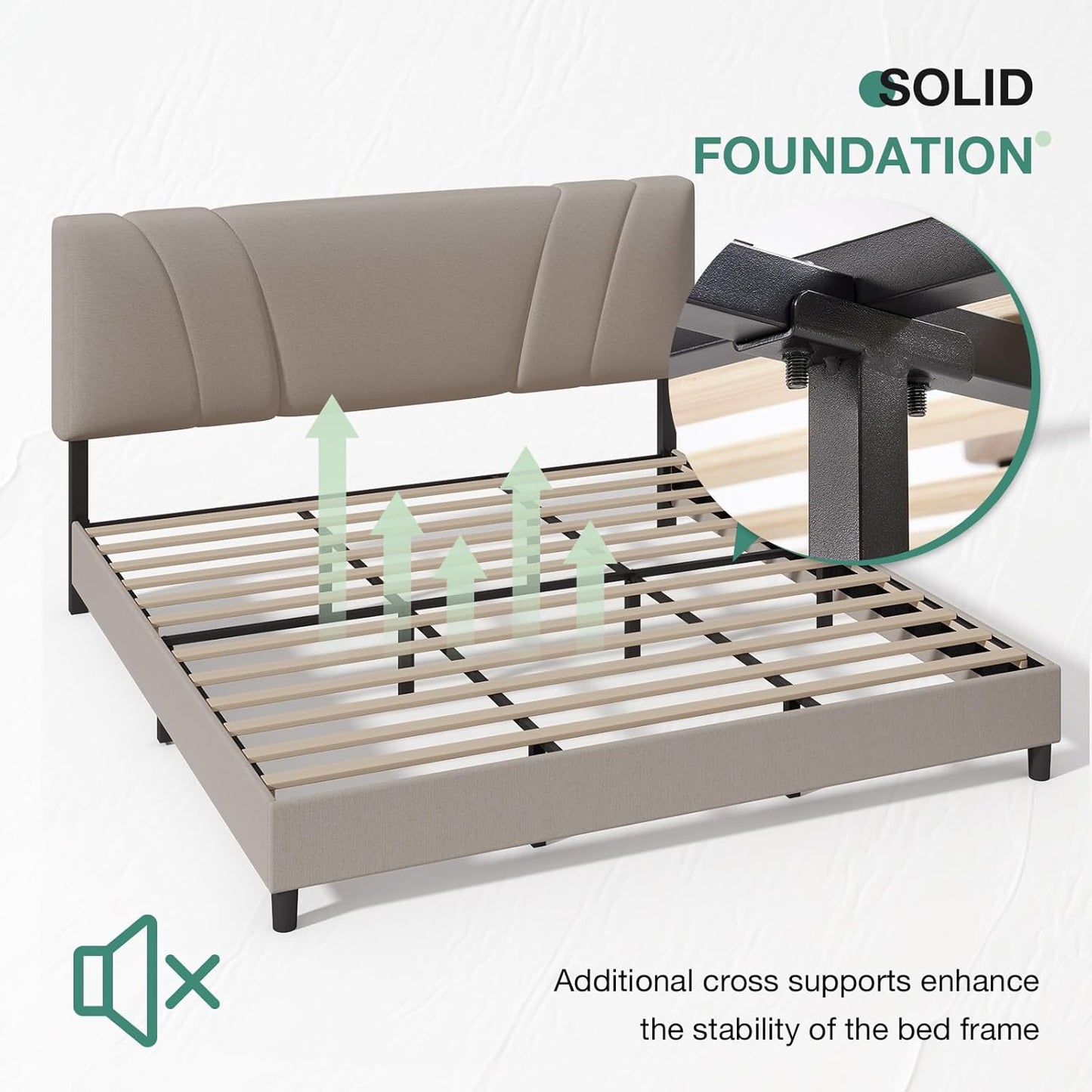 King Size Bed Frame with Adjustable Headboard Platform King Bed Frame Linen Fabric Upholstered Headboard, No Box Spring Needed, Noise-Free, Wooden Slats Support, Easy Assembly, Beige