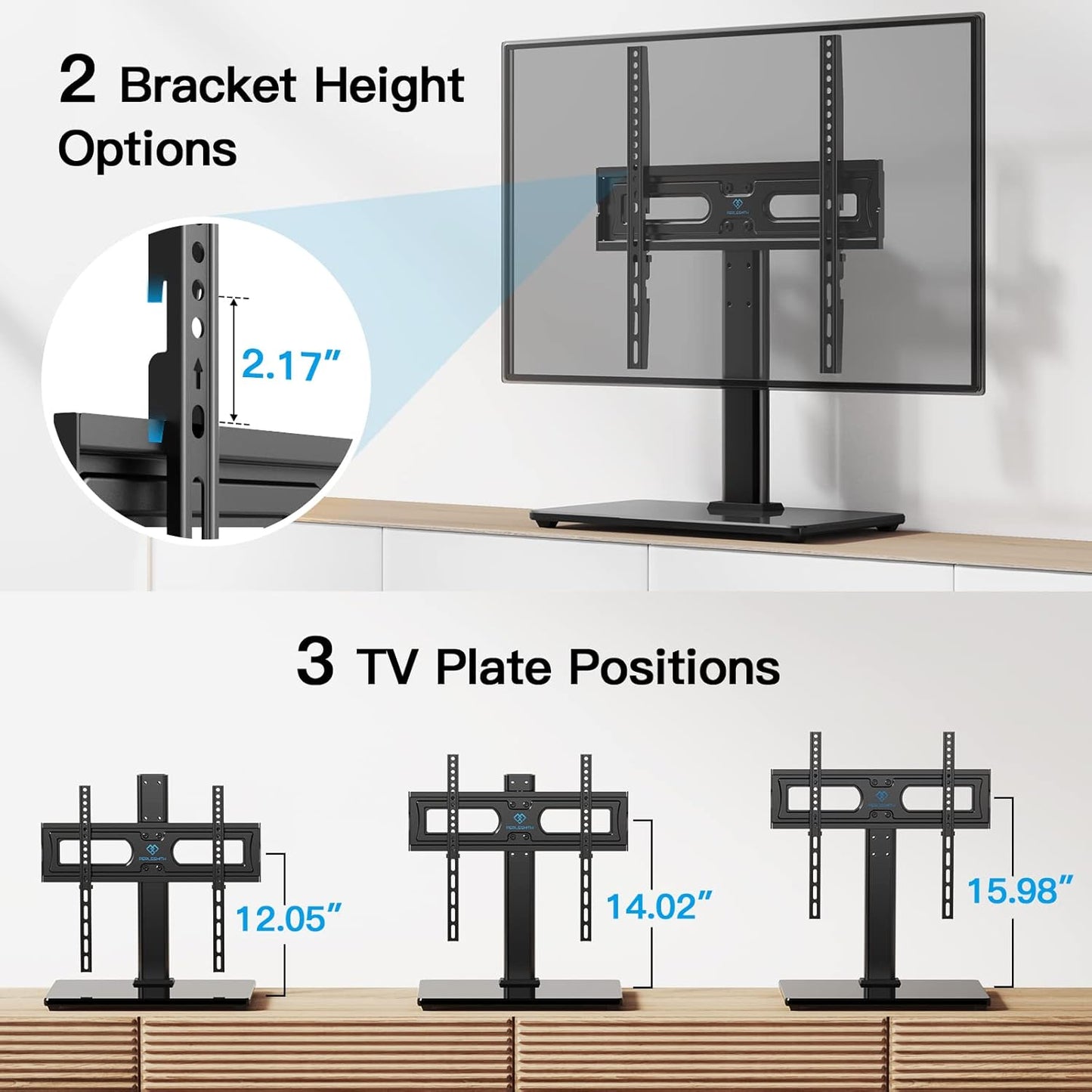Universal TV Stand Table Top TV Base for 32 to 65 Inch LCD LED OLED 4K Flat Screen Tvs-Height Adjustable TV Mount Stand with Tempered Glass Base,Vesa 400X400Mm,Holds up to 88Lbs,Pstvs15