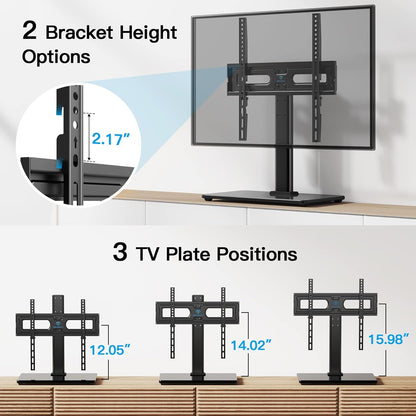 Universal TV Stand Table Top TV Base for 32 to 65 Inch LCD LED OLED 4K Flat Screen Tvs-Height Adjustable TV Mount Stand with Tempered Glass Base,Vesa 400X400Mm,Holds up to 88Lbs,Pstvs15