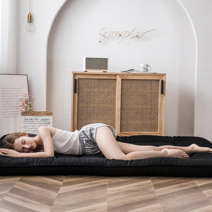 Japanese Floor Mattress Futon Mattress, 4" Thicken Tatami Mat Sleeping Pad Foldable Roll up Mat Boys Girls Dormitory Pad Kids Floor Lounger Pillow Bed, Black, Full