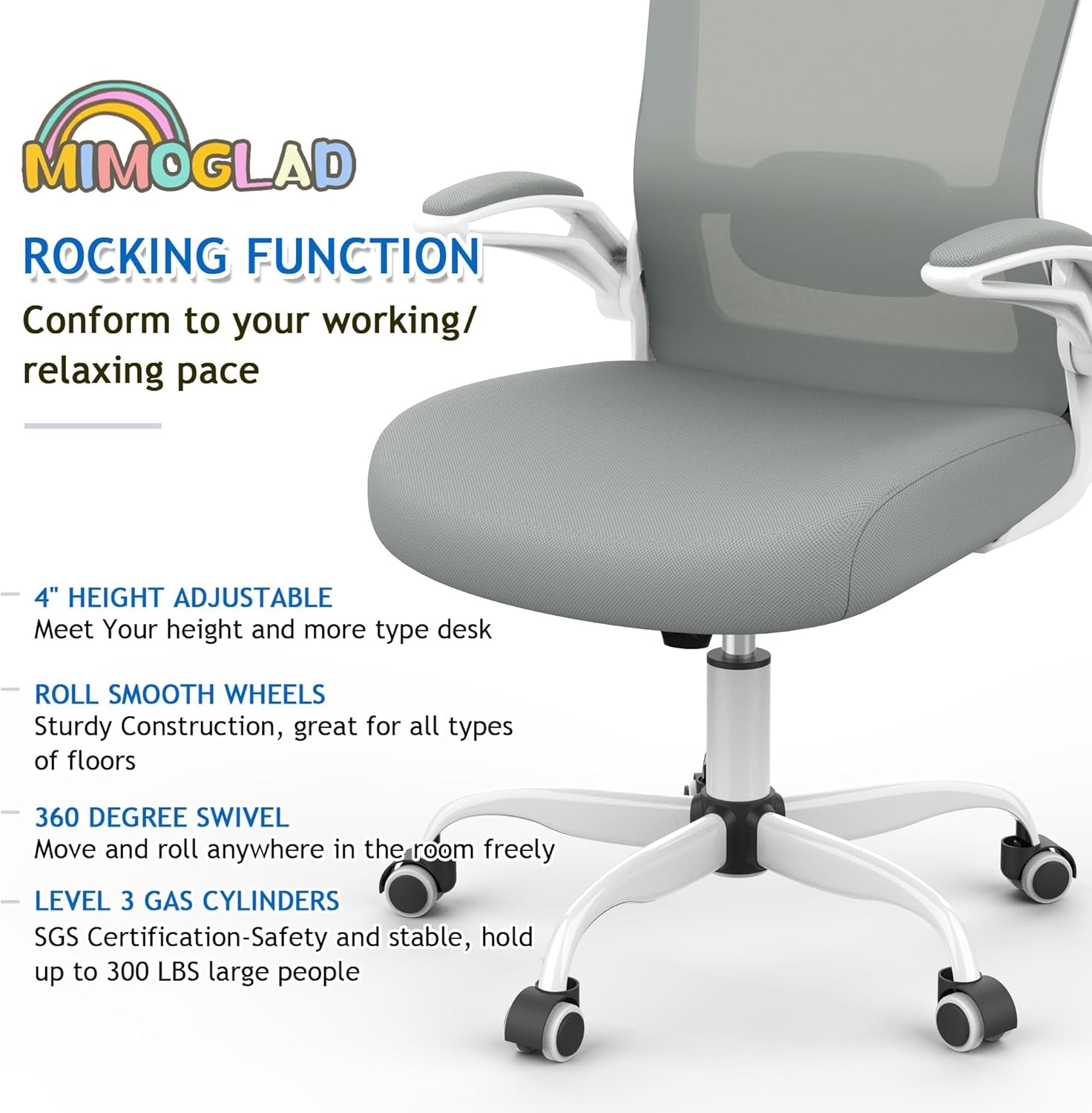 Ergonomic High Back Mesh Office Chair, Adjustable Lumbar Support, Thickened Seat Cushion (Modern, Moon Gray)