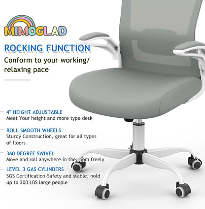 Ergonomic High Back Mesh Office Chair, Adjustable Lumbar Support, Thickened Seat Cushion (Modern, Moon Gray)