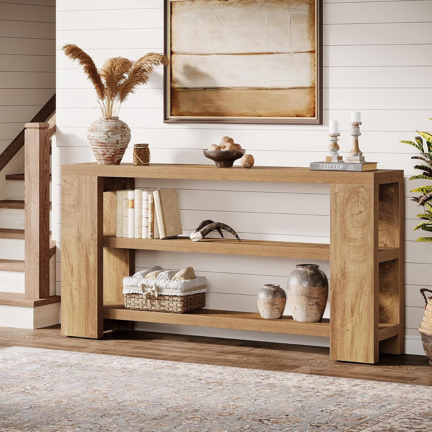 70.9-Inch Extra Long Console Table with Storage, Narrow Wooden Sofa Table behind the Couch, Farmhouse 3-Tier Entry Foyer Table for Entryway, Living Room, Hallway