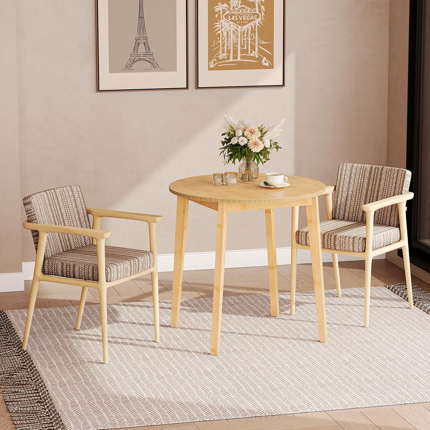 Bamboo Dining Table, round Dining Table for 2, 27.5" Kitchen Table for Small Space, Writing Table, Easy to Assemble, for Dining Room, Living Room, Office, Kitchen, Apartment, Natural YL71CZ01G1
