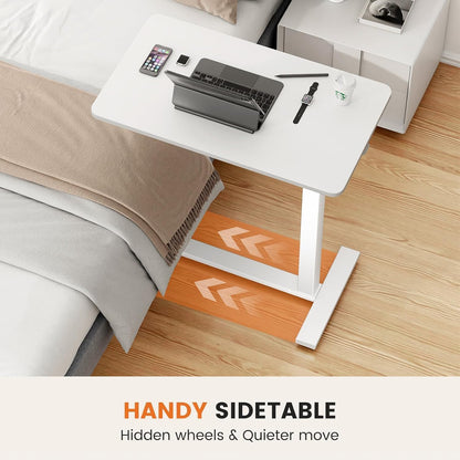 Overbed Bedside Table with Wheels, Adjustable Hospital & Home Use Bed Rolling Laptop Table, Mobile Standing Desk, White