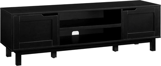 Tage Modern Pull-Open Door Low TV Stand for Tvs up to 65 Inches, 58 Inch, Solid Black