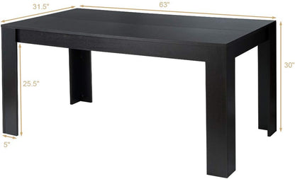 Dining Table for 6, Rectangular Kitchen Table with 330Lbs Capacity, Stable Structure, 63" L X 31.5" W X 30" H Large Farmhouse Center Tables for Dinner, Dinette, Dining Room, Black