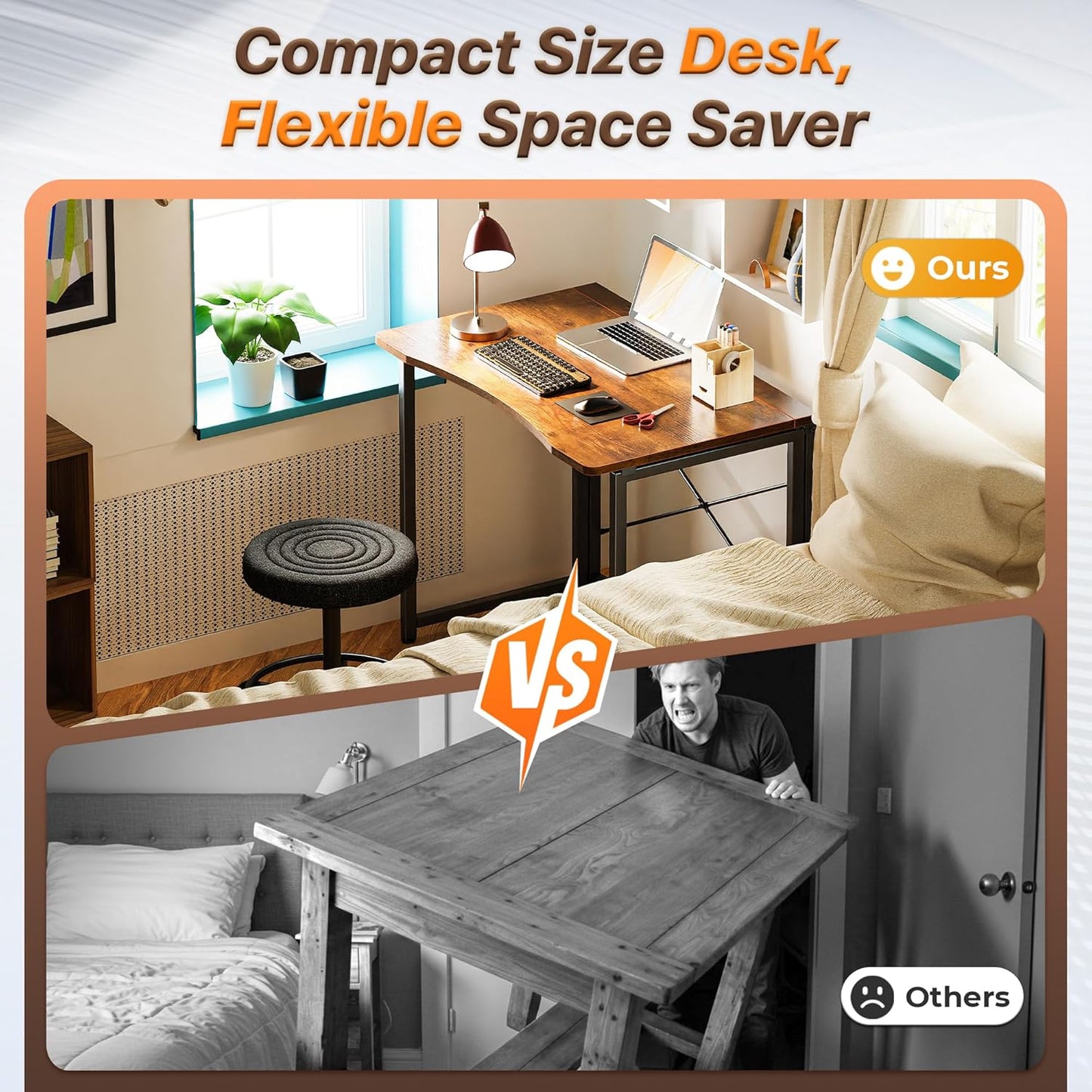 Folding Desk for Small Spaces, 31.5 Inch Foldable Computer Table, for Home Office, Study, Bedroom, Dorm, Space Saving, Small Writing Work Office Computer Desk, Easy to Fold, Rustic Brown