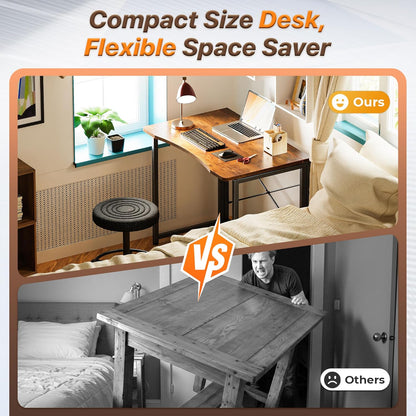 Folding Desk for Small Spaces, 31.5 Inch Foldable Computer Table, for Home Office, Study, Bedroom, Dorm, Space Saving, Small Writing Work Office Computer Desk, Easy to Fold, Rustic Brown