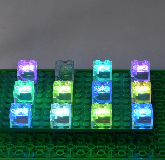 16PCS Light up Building Bricks Multicolor LED Light Brick Sets Classic Transparent 2X2 2X3 Building Block Accessories Kit Toys Compatible with All Major Brands