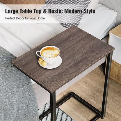 Sofa Side Table Couch End: C Shaped Table That Slide under for Small Spaces Bedside Living Room - Narrow C Tray Laptop Rustic Grey C Shaped End Table-3 C Shaped End Table-3