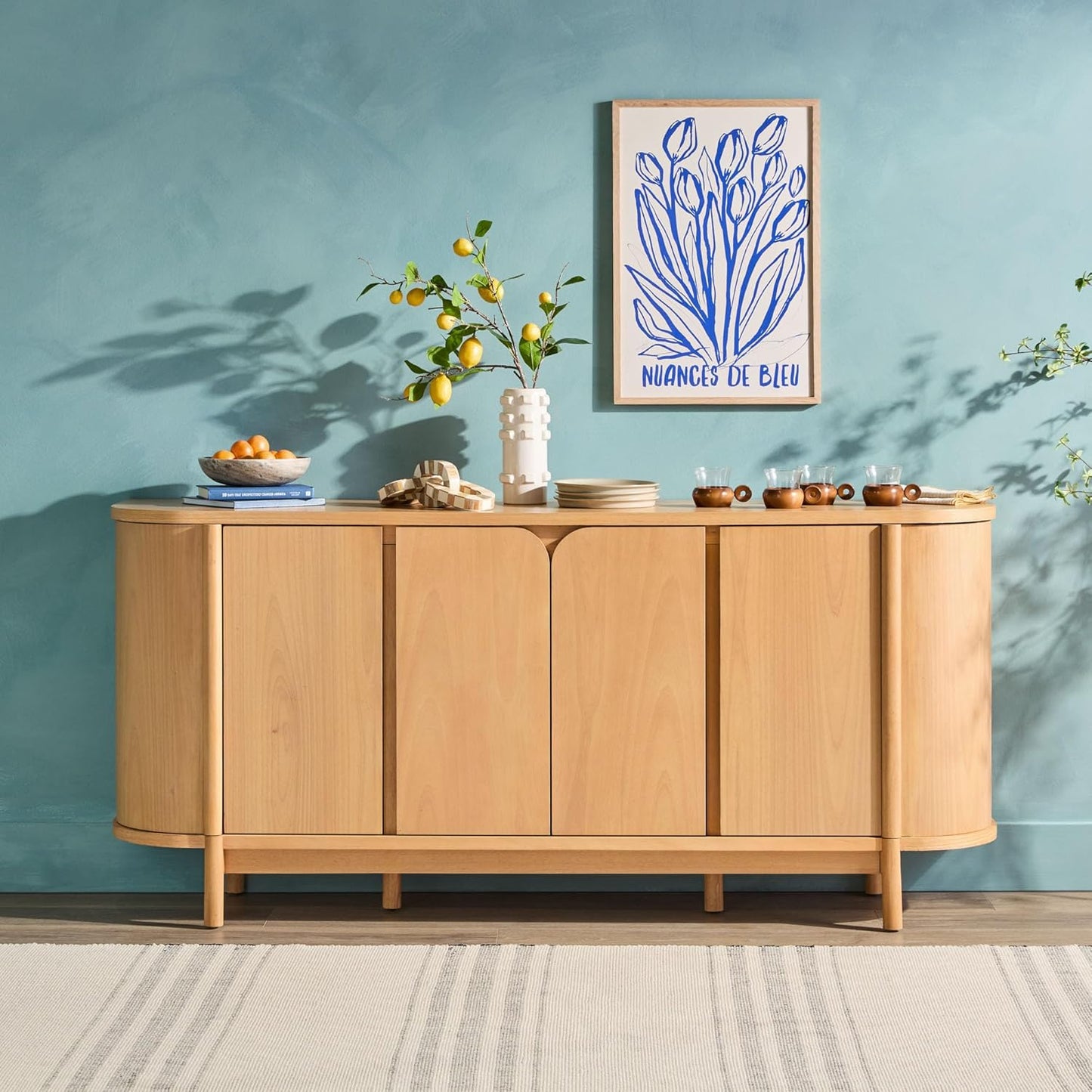 Ezra 70" Curved Sideboard Cabinet - Natural