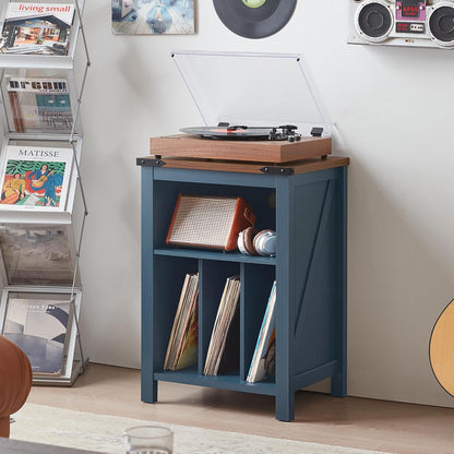 Record Player Stand with Vinyl Record Storage Holds up to 160 Albums,Large Wood Record Player Table，Blue Turntable Stand Cabinet Dispaly Shelf for Living Room,Bedroom,Office