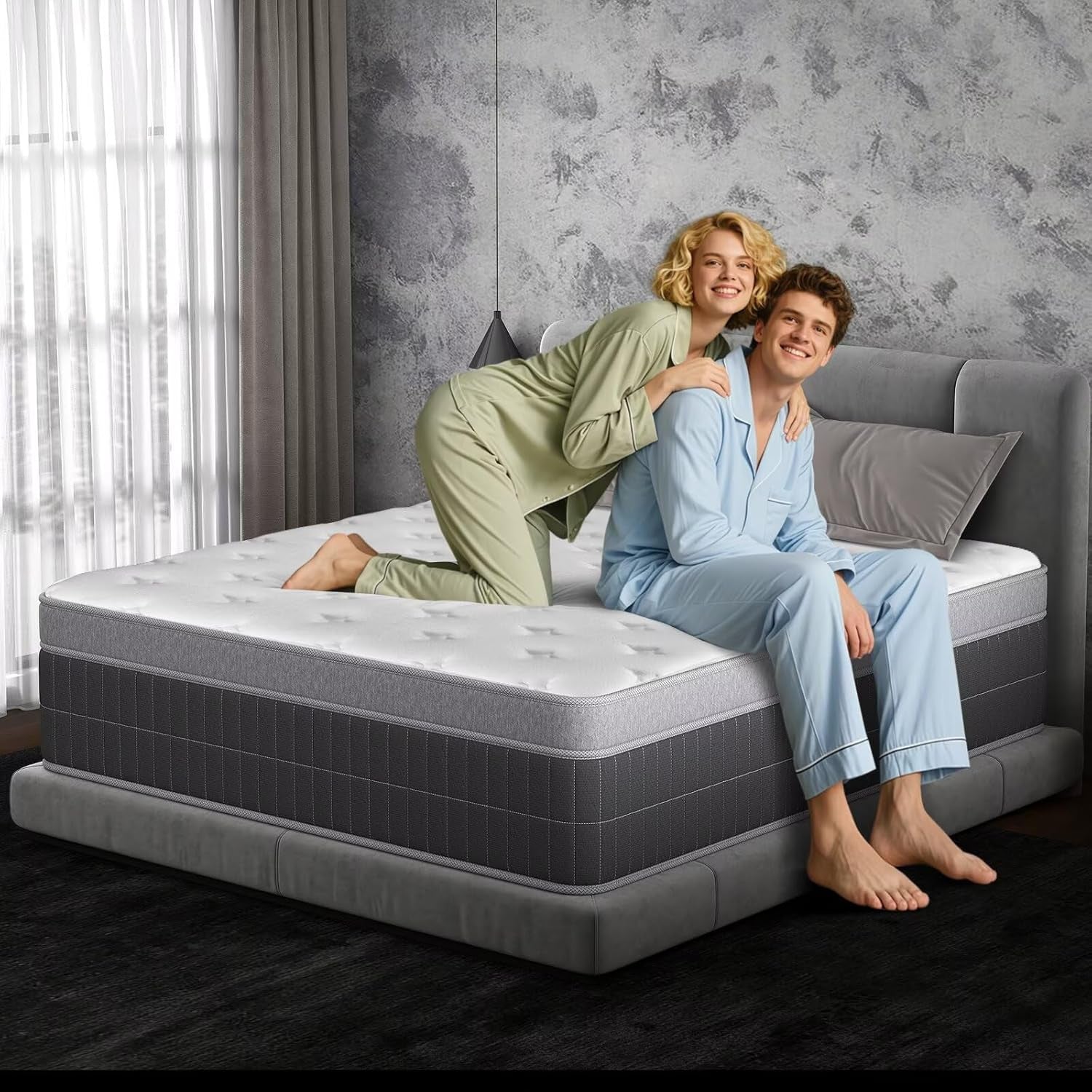 Queen Size Mattress 14 Inch, Hybrid Queen Mattress in a Box for Comfort Night, Gel Memory Foam Medium Firm Mattress with Pocket Coils for Pressure Relief Motion Isolation, 180 Night Trial