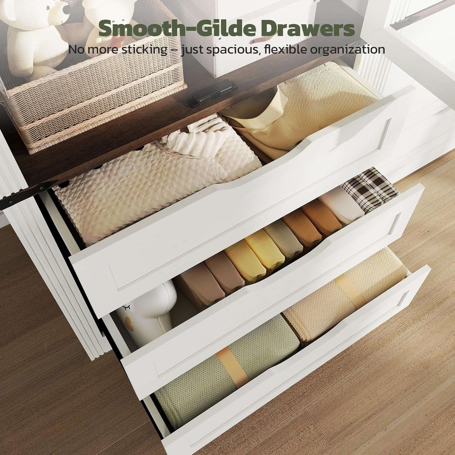 73'' Tall Farmhouse Armoire Wardrobe Closet with LED Light, Wood Wardrobe Closet with 2 Doors 3 Drawers, Freestanding Bedroom Armoire Clothing Storage Cabinet, Antique White